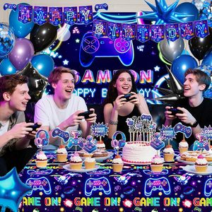 Décorations d'arche de ballons pour anniversaire sur le thème des jeux vidéo, bannière joyeux anniversaire, toile de fond, nappe de jeu, décoration de cupcakes, fournitures de fête - Product Image 3