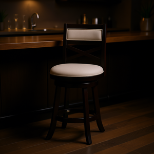 24 In <b>Counter</b> Height X <b>Back</b> Swivel Bar <b>Stool</b> Espresso Wood Frame Beige Fabric Seat For Bar Use - Product Image 2