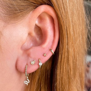 S925 Plata esterlina 14K Oro Boho Beaded Medium Huggie Hoop Earring - Product Image 4