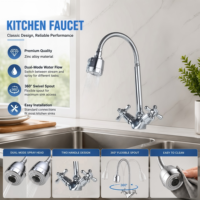 Robinet de cuisine moderne en argent électroplaqué à double poignée, rotation à 360 degrés, installation monotrou, cartouche céramique, usage hôtelier