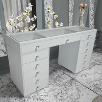 Coiffeuse moderne en bois blanc durable avec miroir de maquillage et panneau de rangement, design en verre trempé de 5 mm pour appartement et chambre à coucher