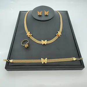 Wholesale Fashion 18K Gold Plated Butterfly Shaped Pendant Stainless Steel Jewelry Set For Women