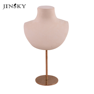 JINSKY สีเบจเครื่องประดับไมโครไฟเบอร์ต่างหูสร้อยข้อมือขาตั้งจอแสดงผลโลหะทองปรับแต่งขาตั้งเครื่องประดับ - Product Image 4