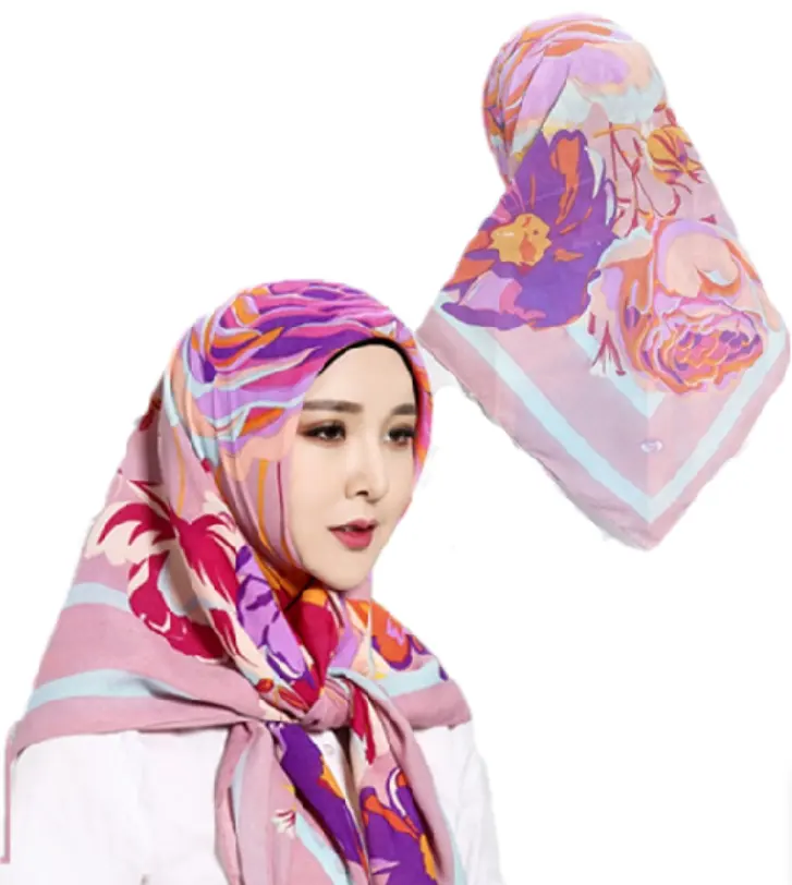 Kustomisasi Syal Hijab Gaya Asia Wanita Muslim Turban Viscose 110 CM Pembuatan Syal Persegi Grosir