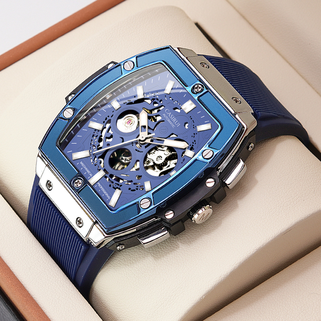 Custom Logo Luxury Automatic Mechanical Watch for Men Fashion Private Label Rectangle Case Luminous Feature Silicone Pointer