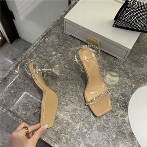 Sandalias de Tacón Alto con una Sola Tira y Cristales para Mujer, Verano 2025, Transpirables, Transparentes, Versátiles para Uso en Exteriores - Product Image 5