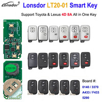 Lonsdor - Llave Inteligente Universal LT20-01, Placa sin Llave 0140 3370 5290 A433 F433 para Toyota/Lexus 4D 8A, Compatible con K518PRO /ISE KH100+