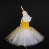Costume de tutu en velours jaune à lacets floraux, manches courtes, jupe en tulle blanc, robe de danse classique pour enfants, robe de performance pour concours