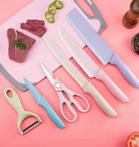 Cleaver Knife Fruit Peeler Slicer Scissor Macaron Color Stainless Steel 7-Piece Set Wheatstraw <strong>Kitchen</strong> Knife Chef Knives for - Product Image 3