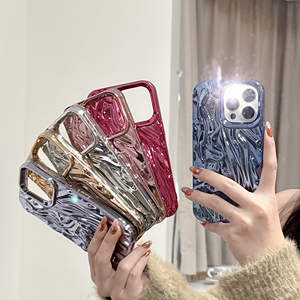 Custodia per Telefono 3D Plissettata con Effetto Rugoso per <span class=keywords><strong>iPhone</strong></span> <span class=keywords><strong>11</strong></span> 12 13 14 15 Pro, <span class=keywords><strong>Cover</strong></span> di Lusso Sottile con Glitter in Tinta Unita per <span class=keywords><strong>iPhone</strong></span> 16 Pro Max - Product Image 6