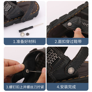 Stud-free men's sandals with button closures, <b>beach</b> <b>shoes</b>, and slippers featuring fixed metal rivets and detachable adjustable - Product Image 3