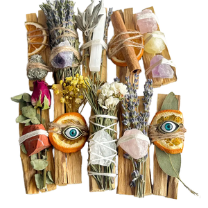 Cristaux de pierres précieuses brutes naturelles Palo Santo Kit de taches d'encens de <span class=keywords><strong>sauge</strong></span> <span class=keywords><strong>blanche</strong></span> fait à la main en bois pour le nettoyage spirituel de la maison - Product Image 1