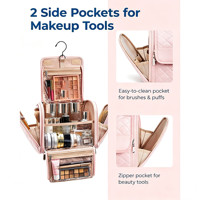 Grande trousse de toilette suspendue de couleur unie, grande capacité, sac de maquillage de voyage pour femmes avec poignée, pochette de rangement