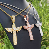 Collar con Colgante de Alas de Ángel de Circonio, Chapado en Oro, Estilo Hip Hop, Unisex, Incrustaciones Hechas a Mano, Venta al Por Mayor