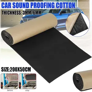 Tapis insonorisant et isolant thermique pour voiture 200x50cm 3MM 6MM, isolation phonique et thermique du moteur, mousse acoustique en coton autocollante - Product Image 1