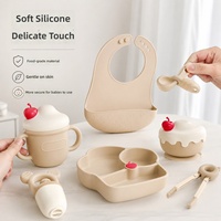 Ensemble d'alimentation pour bébé en silicone, bol à ventouse en forme de crème glacée, bavoir et anneau de dentition pour les repas quotidiens des enfants