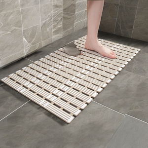Easy Clean Anti-Fall Wave Pattern <strong>Bath</strong> <strong>Mat</strong> Quick-Dry Eco-Friendly TPE Drain Holes Square Machine Made <strong>White</strong> Dark Grey - Product Image 6