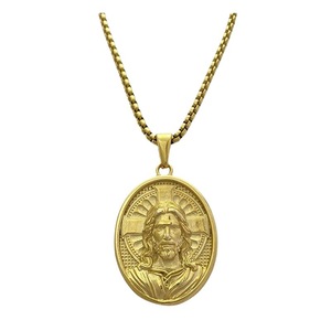 yunnique Round Titanium Steel Religious Jesus Pendant Stainless Steel Necklace Gold <b>Cross</b> Design Hip Hop Jewelry - Product Image 5