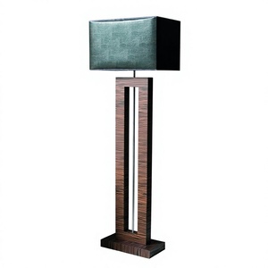Lampe sur pied en bois massif scandinave moderne avec LED, base E27, hauteur réglable, abat-jour rectangulaire en tissu pour chambre à coucher et salon - Product Image 1