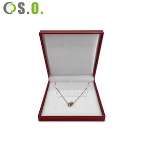 Luxury Red Square Jewelry <b>Box</b> Imitation Leather With Gold Line And Satin Lining For Premium Jewelry - Product Image 3