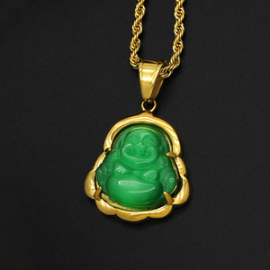 Collar con Colgante de Buda de Piedra Ojo de Gato, Acero Inoxidable 18GP, Amuleto Budista <span class=keywords><strong>Tibetano</strong></span>, Collar de Jade con Buda Maitreya - Product Image 3