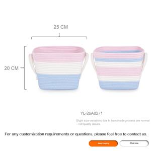 <span class=keywords><strong>Cesta</strong></span> <span class=keywords><strong>de</strong></span> Almacenamiento <span class=keywords><strong>de</strong></span> Cuerda <span class=keywords><strong>de</strong></span> Algodón a Rayas Rosa y Azul, Tamaño Mediano, con Asas Laterales, para Guardar Juguetes, Organización <span class=keywords><strong>de</strong></span> Armarios, Habitación Infantil - Product Image 3