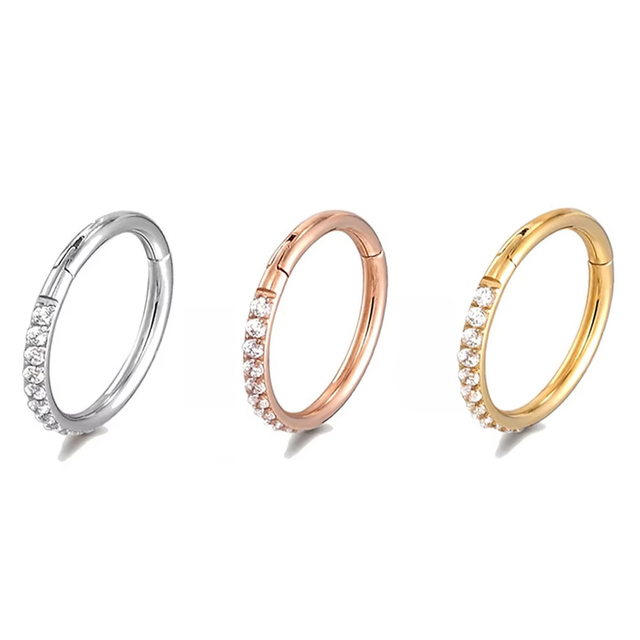 316L Stainless Steel Surgical 16G 18G Septum Hoop Earrings Clicker Nose Ring for Women Piercing White CZ Body Jewelry Wholesale