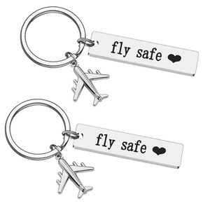 Portachiavi in Acciaio Inossidabile con Ciondolo a Forma di Aereo e Logo Personalizzato, 'Fly Safe Heart I Need You Here with Me', Anelli Portachiavi Tipo Dog Tag - Product Image 1