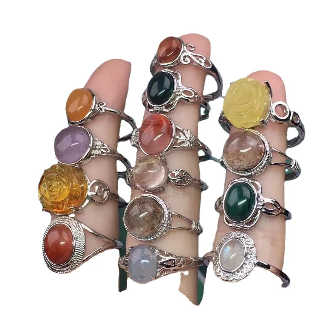 New Style Fashion Design metal insert mellite Moonstone amber natural stone Engagement gemstone Ring