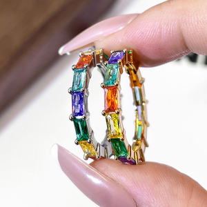 Custom 18K Gold Plated <b>Emerald</b>-Cut Multi Color 3A+ Cubic Zirconia Eternity Ring - Product Image 3