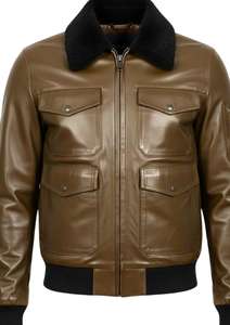 Chaqueta de Piloto de Cuero Genuino Premium para Hombre con Cuello de Piel y Bolsillos Utilitarios - Product Image 2