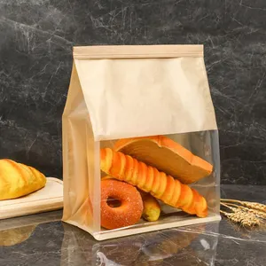 Tas roti kertas dapat ditutup kembali dengan Windows Logo kustom tas kertas barang dagangan kemasan kertas roti dengan jendela