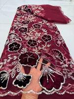 Tissus en dentelle brodée de velours avec appliques africaines et sequins, matériau doux de haute qualité pour robes de soirée en velours et sequins pour femmes, vente en gros