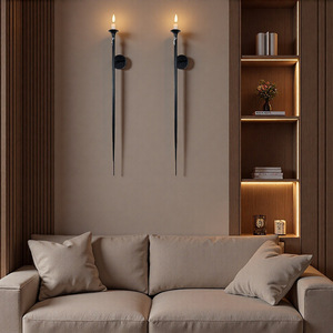 Porte-bougie mural de style minimaliste, décoration murale de fond de salon, porte-bougie long en fer forgé élégant - Product Image 1