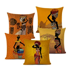 2024プリティアフリカンレディ油絵枕カバー黒人女性ホームアート装飾ソファスロー枕ケースコットンリネンクッションカバー