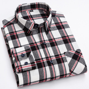 Camicie taglie forti in cotone 100% spazzolato a maniche lunghe per uomini vestiti a quadri <span class=keywords><strong>eleganti</strong></span> e Casual - Product Image 1
