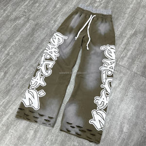 Pantalon de survêtement empilé en coton vieilli personnalisé Streetwear lourd pantalon de survêtement à jambes larges lavage à l'acide pantalon de survêtement baggy à double taille - Product Image 1