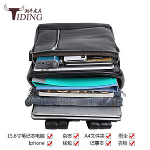 Tiding Men's Genuine Leather <b>Backpack</b> Black Breathable Laptop <b>Compartment</b> Business Travel Shoulder Straps - Product Image 4