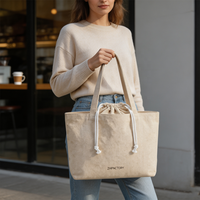 Sac fourre-tout en toile de coton beige uni ZHPFACTORY, sac de shopping réutilisable OEM, grand sac de courses avec fermeture à cordon