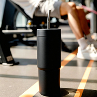 Gobelet de voyage isotherme en acier inoxydable de 23 oz avec poignée, couvercle anti-fuite et paille – Écologique, moderne et portable