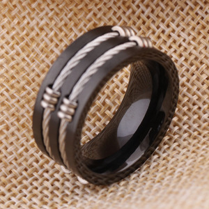 Anillo de Acero de Titanio Negro para Hombre, 8mm, Diseño Geométrico de Doble Hilera, Joyería de Moda, Regalo - Product Image 2