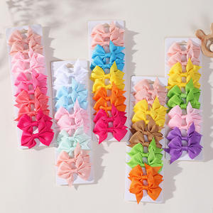 Bebek kurdelası saç klipleri seti-çoklu renkler. Süper sevimli Mini kızların saç düğüm yaylar-10 adet/takım-katı renk minik yürümeye başlayan yay seti - Product Image 2