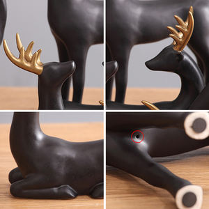 تماثيل حيوانات سيراميكية حديثة باللون الأسود والذهبي، زخرفة منزلية على الطراز الاسكندنافي، تمثال غزال للعائلة لتزيين غرفة المعيشة ورف الكتب - Product Image 6