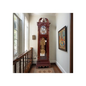 Orologio Meccanico <span class=keywords><strong>Hermle</strong></span> con <span class=keywords><strong>Pendolo</strong></span> Dorato, Specchi Decorativi sul Retro, Quadrante Lucido, Cassa in Legno Massiccio e Fasce Decorative - Product Image 2