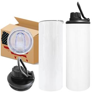 Vaso Recto Blanco de 20oz para Sublimación, Botella de Agua Deportiva, Taza de Viaje para Café y Agua con Tapa Deportiva, Envío desde Almacén en EE. UU. - Product Image 1