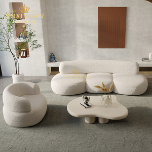Canapé modulaire en forme de nuage avec structure en bois et rembourrage en mousse pour salon, 3 places avec fauteuil, ensemble en tissu bouclé - Product Image 1