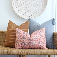 Housse de coussin en coton 100% imprimé au bloc motif floral terre cuite, style bohème, pour canapé, chambre et décoration intérieure