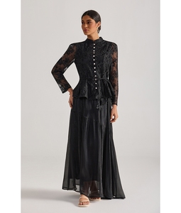 Nuovo Set Due Pezzi Autunno 2026: Top Elegante in Pizzo Ricamato a Maniche Lunghe Stile <span class=keywords><strong>Palazzo</strong></span> con Gonna a Metà Coscia - Product Image 5