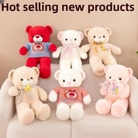 Vente en gros de peluche ours mignon personnalisé oreiller câlin avec nœud doublure en coton PP ours en peluche lavé pour cadeau d'anniversaire des filles