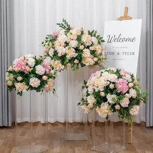 QSLH Ti486 Pink And White Rose 45cm Diameter Foam Base Half Ball Artificial Floral Wedding Table Centerpiece For Wedding Party